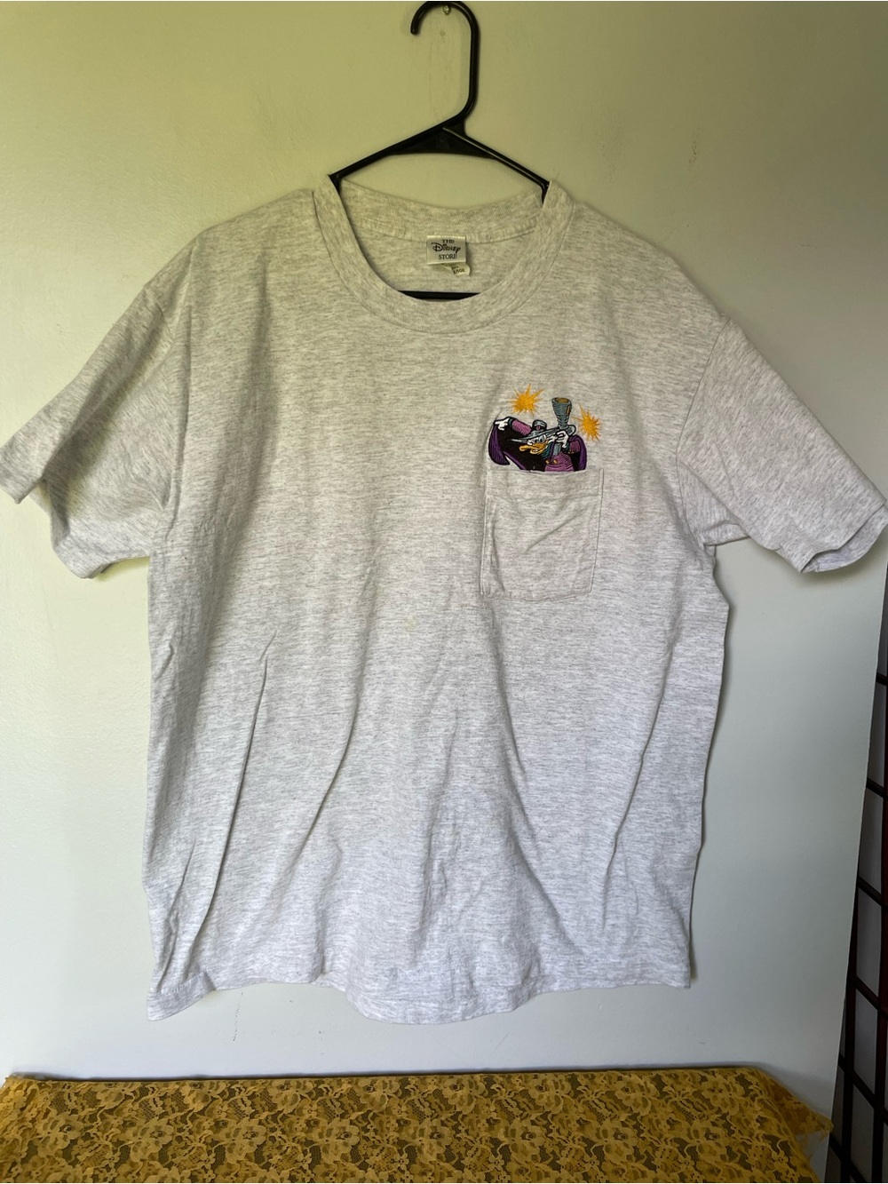 Disney Light Gray Pocket T-Shirt with Darkwing Duck Graphic, Size XL
